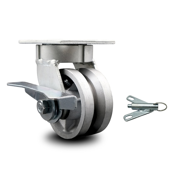 4 Inch Kingpinless V Groove Semi Steel Wheel Caster with Brake and Swivel Lock